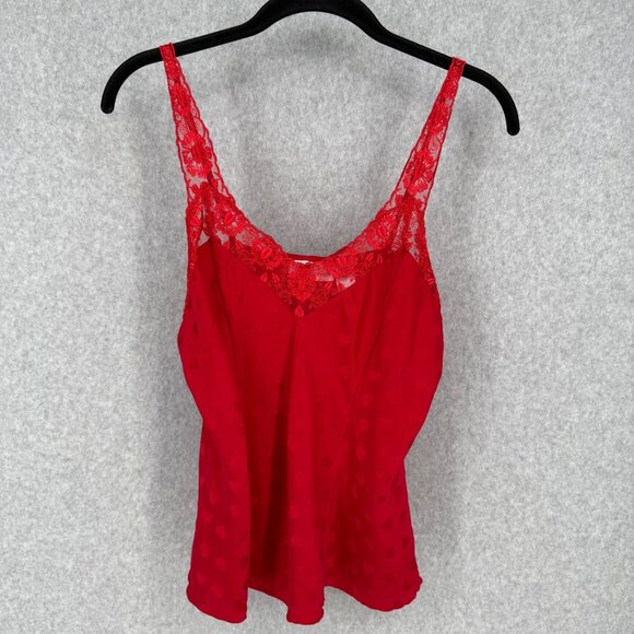 Silkscreen Womens VTG Silk Tank Top Cami Size M Red Hearts Lace Love Adjustable - Picture 1 of 11